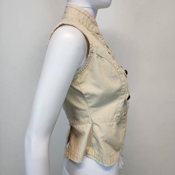 No Boundaries Y2K Military Vest Jr Small 3-5 Beige Distressed Big Buttons Chic - Picture 3 of 11
